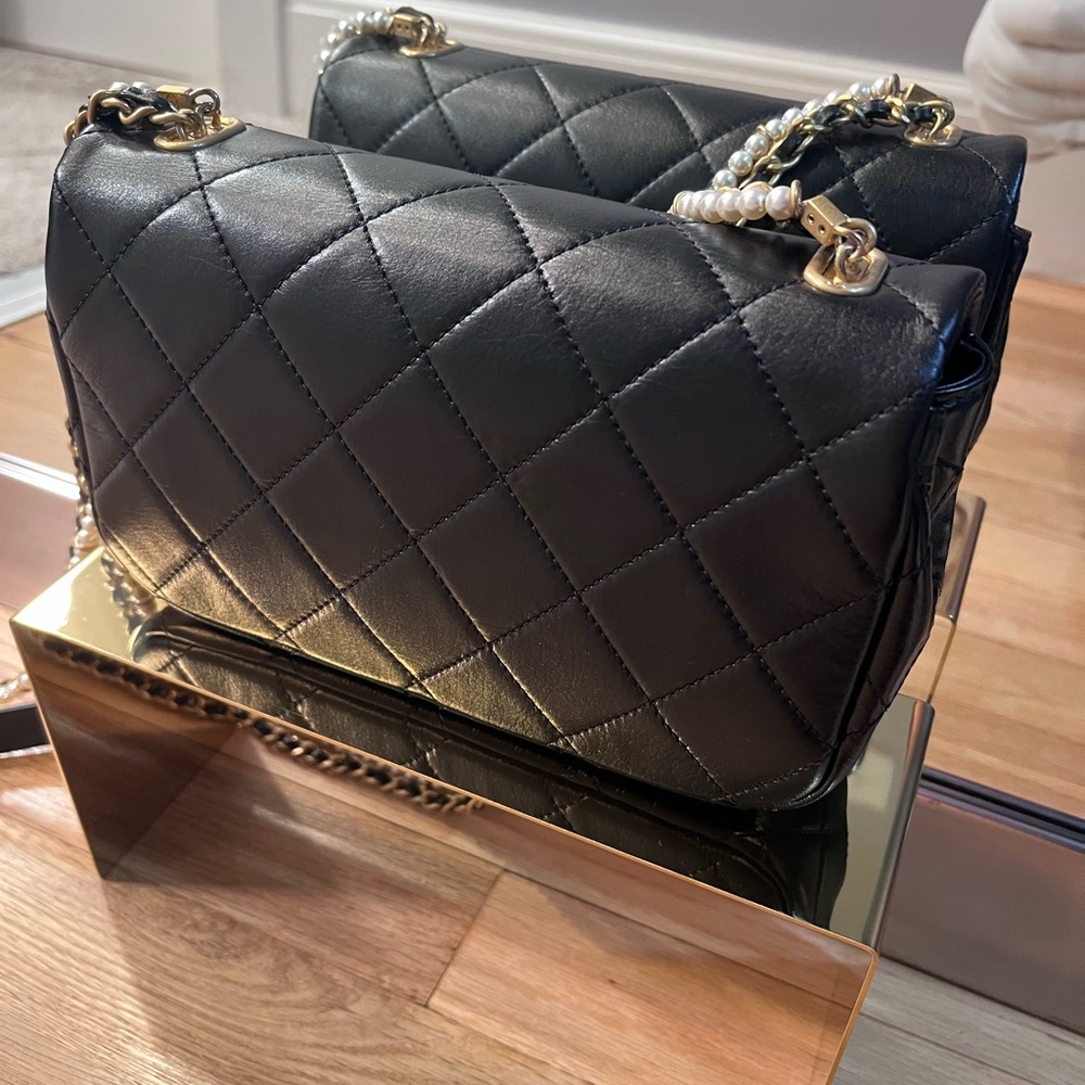 CHANEL Authentic 2021 Mini Crystal Pearls Chain Flap Shoulder Bag - Picture 7 of 17